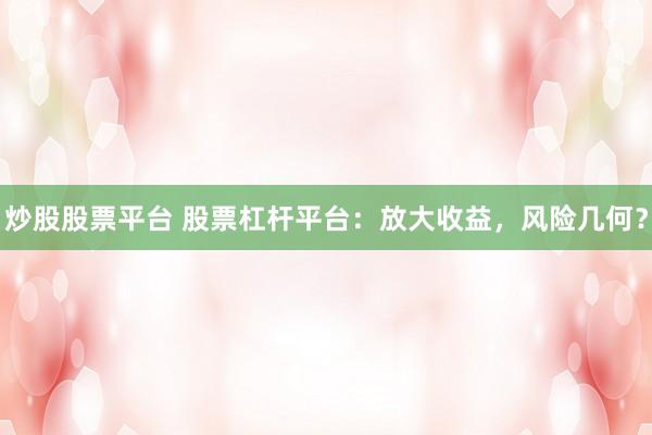 炒股股票平台 股票杠杆平台：放大收益，风险几何？