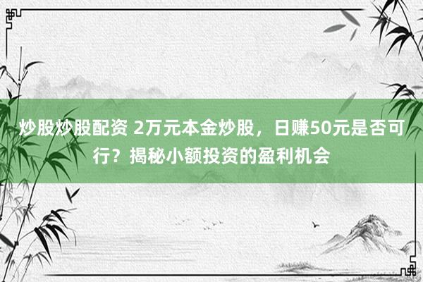 炒股炒股配资 2万元本金炒股，日赚50元是否可行？揭秘小额投资的盈利机会