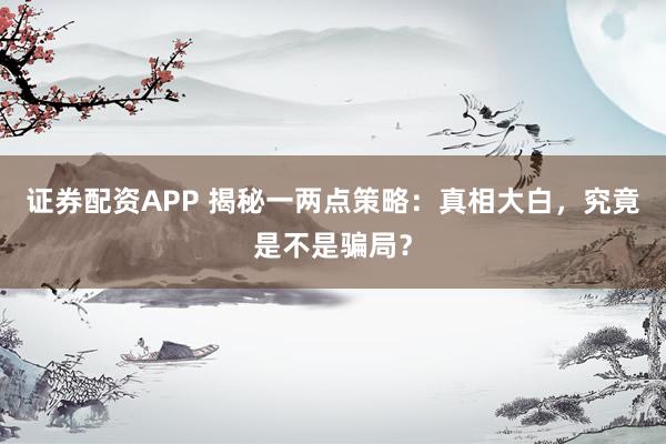 证券配资APP 揭秘一两点策略：真相大白，究竟是不是骗局？