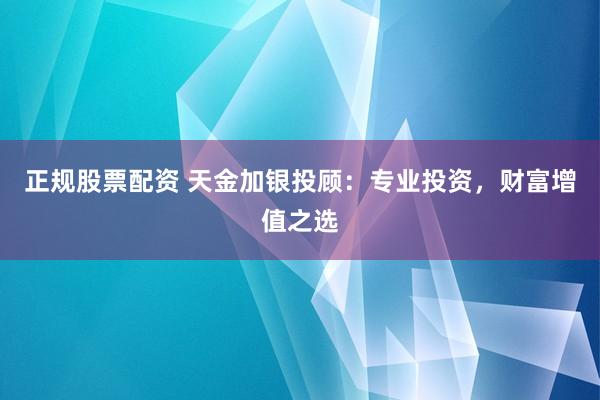 正规股票配资 天金加银投顾：专业投资，财富增值之选