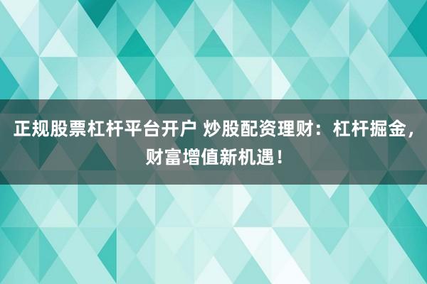 正规股票杠杆平台开户 炒股配资理财：杠杆掘金，财富增值新机遇！