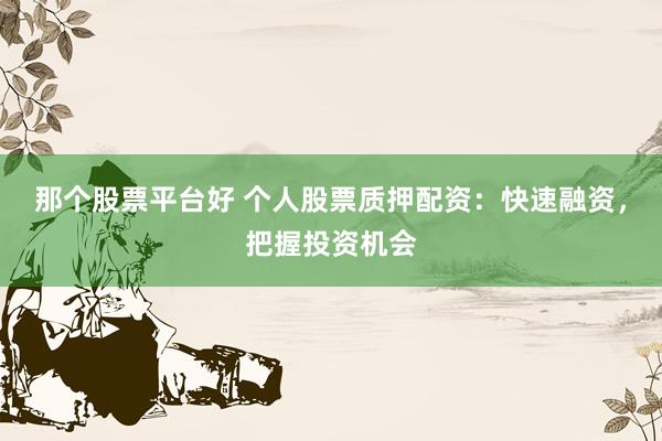 那个股票平台好 个人股票质押配资:快速融资,把握投资机会